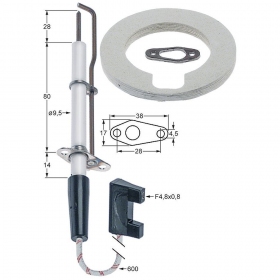 Электрод зажигания Д1 28мм с фланцем присоединение F 4,8x0,8 мм длина провода 600мм 4400251