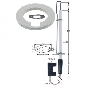 Электрод зажигания Д1 27мм с фланцем присоединение F 2,8x0,8 мм длина провода 600мм 4400249