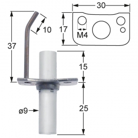 Электрод зажигания Д1 37мм Д2 10мм с фланцем Д1 ø 9мм длина фланца 30мм ширина фланца 17мм 7400235
